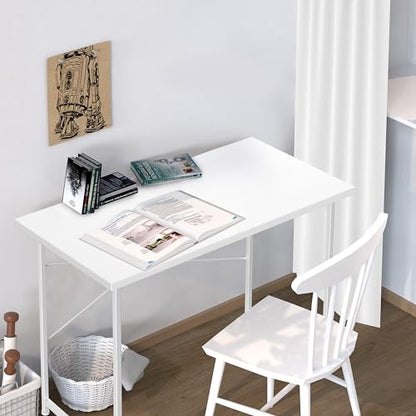 Small Space Writing Desk with Headphone Hooks, Modern Simple Design, Suitable for Study, Home Office and Living Room - color: Basic White, size: 40 Inch