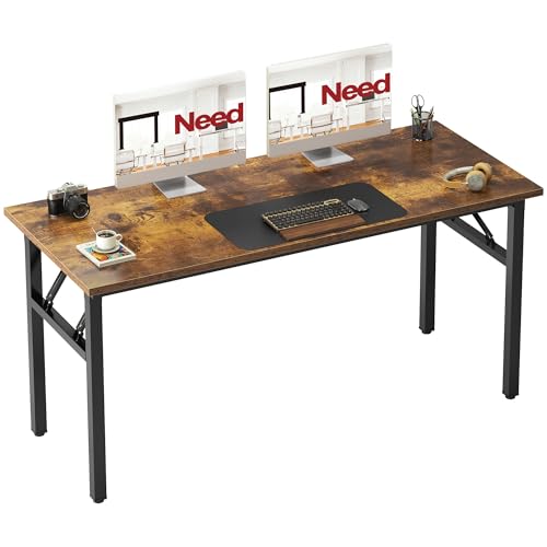 Need Office Computer Desk - 54.3L Sturdy and Heavy Duty Folding Laptop Table,Writing Table/Home Office Desk/Sewing Table,No Assembly Required (Rustic Brown & Black Frame) - color: Rustic Brown & Black Frame, size: 54.3inch