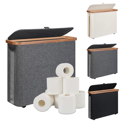 Toilet Paper Storage Basket with Lid - The Ultimate Bathroom Organizer, Free Standing Toilet Paper Holder for Up to 9 Mega Rolls, Toilet Tissue Storage Bin with Handle for RV Closet, Grey - color: Grey, size: Medium