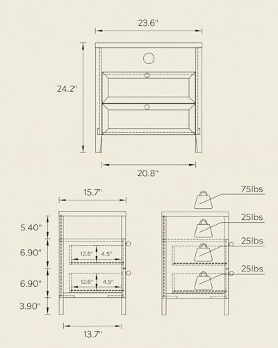Modern Nightstands Set of 2, Farmhouse End Side Table with Drawer Freestanding Wide Bedside Table for Living Room Bedroom Sofa, Rustic White and Honey Brown - color: 2 Drawers/Rustic White + Honey Brown, size: 2PCS