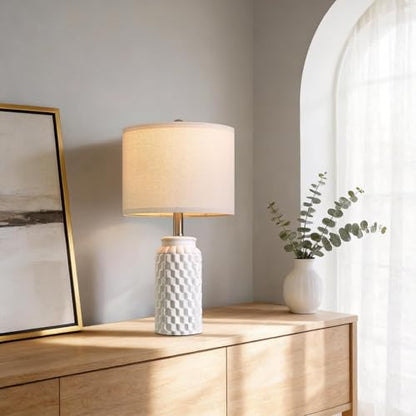 USumkky 20.5" Ceramic Table Lamps Set of 2 - Modern Farmhouse & Boho Style, Bedside Nightstand Lamps for Bedroom, Living Room End Table Lamps, Small Desk Lamp(Matte White) - color: 20.5" Matte white-2 Pack