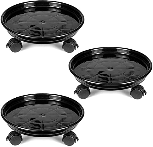 Fasmov 3 Pcs Plant Pallet Caddy Plant Stand Round Flower Pot Mover, Plant Pot Pallet Dolly Caster with Universal Wheels (Black) - color: Black
