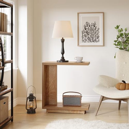 LITTLE TREE C-Shaped Side Table, Narrow 2-Tier End Table for Living Room, Couch, Bedroom, Bedside, Nightstand, Brown - size: 1