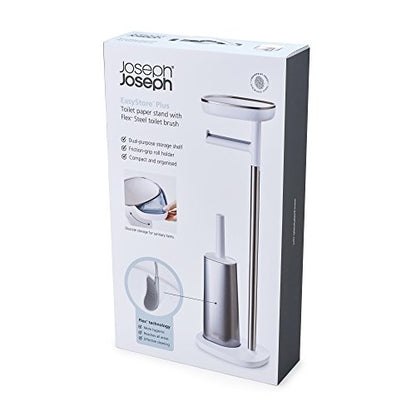 Joseph Joseph EasyStore Butler Toilet Paper Holder Stand and Flex Toilet Brush with Shelf and Drawer, Stainless Steel - style: Stand with Toilet Brush
