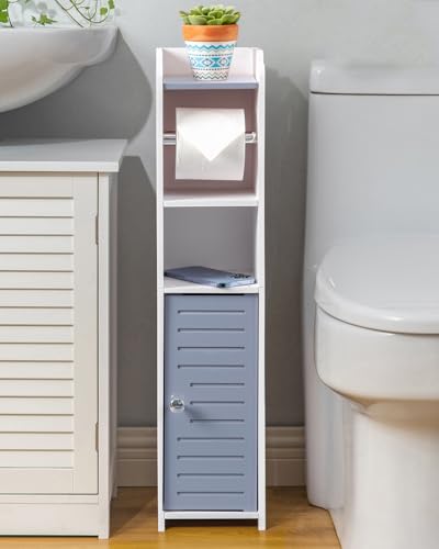 AOJEZOR Toilet Paper Holder Stand: Small Bathroom Storage Cabinet - Light Grey - White - color: Light Grey/White, size: 30 inch H