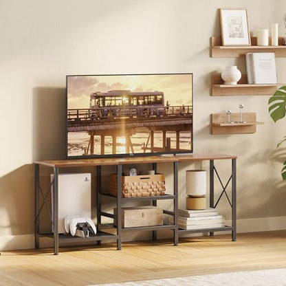 JARHETUN TV Stand for 55 Inch TV, Entertainment Center with 3-Tier Open Shelves, TV Console Table for Living Room, Bedroom, Rustic Brown - color: Rustic Brown
