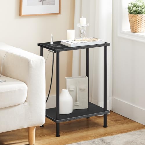 HOOBRO Side Table with Charging Station, Set of 2 End Tables with USB Port and Outlets, Nightstand with 2-Layer Storage Shelves for Small Spaces, Living Room, Bedroom, Black BK09UBZP201 - color: Black