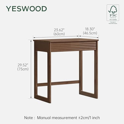 YESWOOD Solid Wood Desk, Walnut Finish Small Writing Desk, Home Office Desk, Computer Desk with 2 Drawers for Small Spaces Study Room Office Bedroom Work 23.62" W - size: 23.62"W