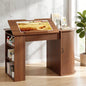Drafting Table with Storage Cabinet & Drawers, Adjustable Drawing Table with Open Shelves, Crafting Table Art Desk for Home Office, Reading, Writing, Crafting, Painting - color: Walnut