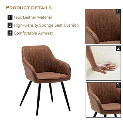 annjoe Faux Leather Accent Arm Chairs for Living Room Leisures/ Upholstered Chair with Metal Legs Set of 2 for Home Kitchen Office Bistro Cafe, Brown - color: Brown