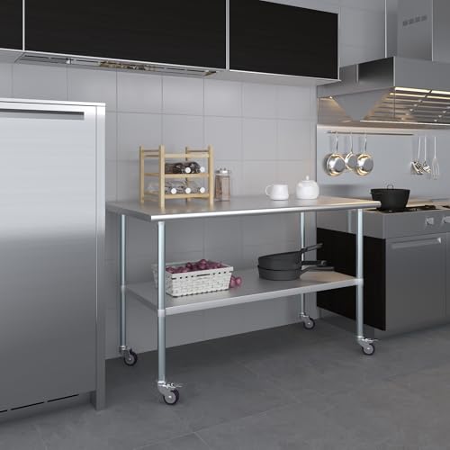 AmGood 60" Long x 30" Deep Stainless Steel Table with Casters - size: 60" Long x 30" Deep