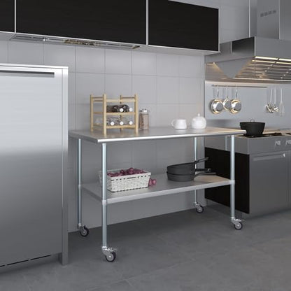 AmGood 60" Long x 30" Deep Stainless Steel Table with Casters - size: 60" Long x 30" Deep