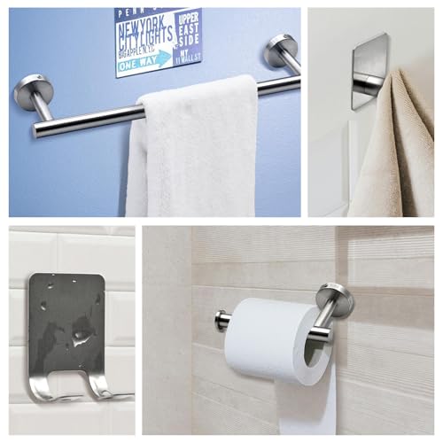 9 PCS Bathroom Hardware Set, Brushed Nickel Stainless Steel Bathroom Tower Rack Set Wall Mounted Includes 16" Towel Bar, Toilet Towel Paper Holder, 6 Robe Towel Hooks, 1 Soap Holder - color: 9pcs-brushed Nickel