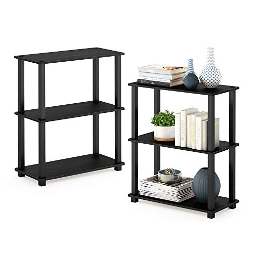Furinno TURN-S-TUBE Storage Shelves Set of 2, 3-Tier Book Shelf, Corner Shelf, Toolless Open Shelves, Square Tubes, for Organization and Storage, Living Room, Garage, Home Office, Americano - color: Americano/Black, size: 3-Tier Square Tube (Set of 2)