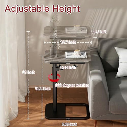 Height Adjustable Tv Trays Table for Sofa, Modern Angle Adjustable 360° Swivel and 180° Tilt Flip-Over Panel C Shaped Side Tables with Tablet Slots for Phone Computer (Grey) - color: Grey, style: Tilt C Table