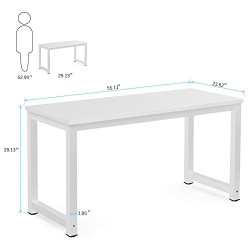 Tribesigns Computer Desk, 55 inch Large Office Desk Computer Table Study Writing Desk for Home Office, White + White Leg - color: White, size: 55*23.6 inch
