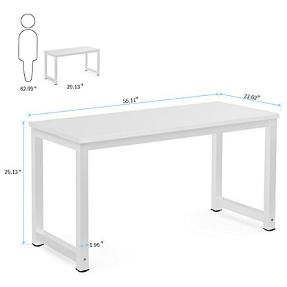 Tribesigns Computer Desk, 55 inch Large Office Desk Computer Table Study Writing Desk for Home Office, White + White Leg - color: White, size: 55*23.6 inch