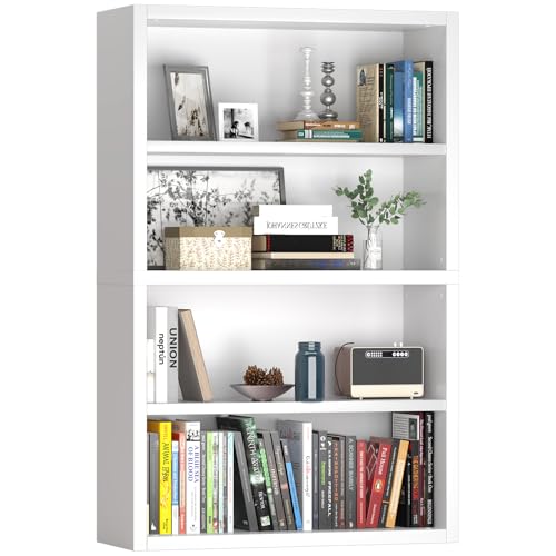 furtble 4 Tier Bookshelf with Open Storage Shelf, 48" Tall Wooden Bookcase, Sturdy Modern Display Storage Shelf for Living Room, Home Office, Study, White - size: 4-Tier-30.7W