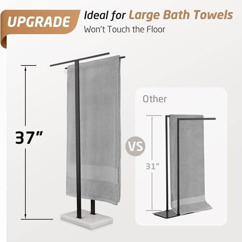 KES Standing Towel Rack, 37", Marble Base, 304 Stainless Steel, Matte Black | Equal-Height, Fits Large Bath Towels, 8.23 Lbs Weighted Marble Base, T-Shaped 18/8 Stainless Steel Rust Resistant, Bathroom - color: White Marble & Black Bar, size: 37" H (Equal