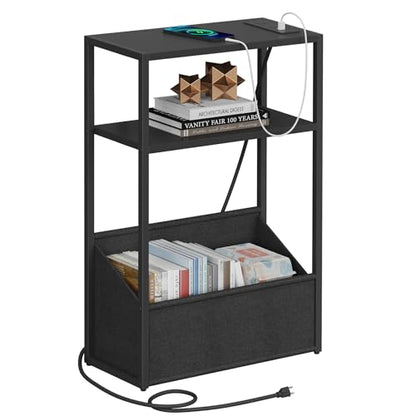 TUTOTAK Keep Phones Charged & Books Organized with Slim 3-Tier Side Table with Charging Station for Living Room Bedroom TB01BK095 - color: Black