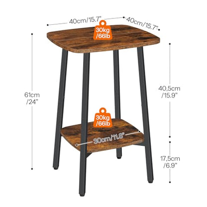 HOOBRO 2-Tier Square Side Table, Small Sofa End Table, Modern Simple Nightstand with Storage Shelves for Small Spaces, Living Room Bedroom Accent Table, 15.7"L x 15.7"W x 24"H, Rustic Brown BF181BZ01 - color: Rustic Brown + Black