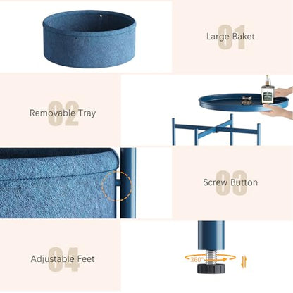 Garden 4 you Side Table with Fabric Storage Basket, Round Metal End Table, Small Bedside Table Nightstand with Removable Tray, for Nursery, Living Room, Bedroom, Bathroom, Blue - color: Blue