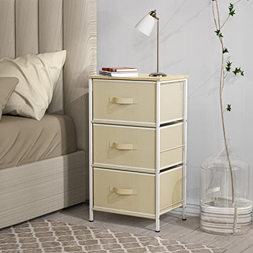 Simple Houseware 3 Drawer Nightstand Dresser with Wood Top, Beige - color: Beige, size: 3 Drawers
