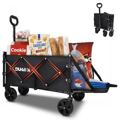 Foldable Wagon with Tailgate,12 lb Lightweight Small Utility Cart | Garden, Grocery, Beach, Camping, Portable Use, Black - color: Black