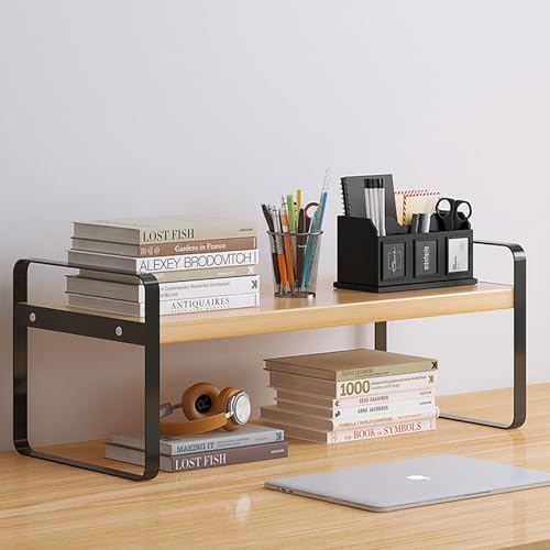 YGYQZ Desk Shelf Organizer, 1-Tier Desktop Bookshelf, Black & Wood | Cute Minimalist Style, Modular Desktop Storage, Space-Saving Organization, Ideal for Office & Dorm - color: 1-tier Black/Wood