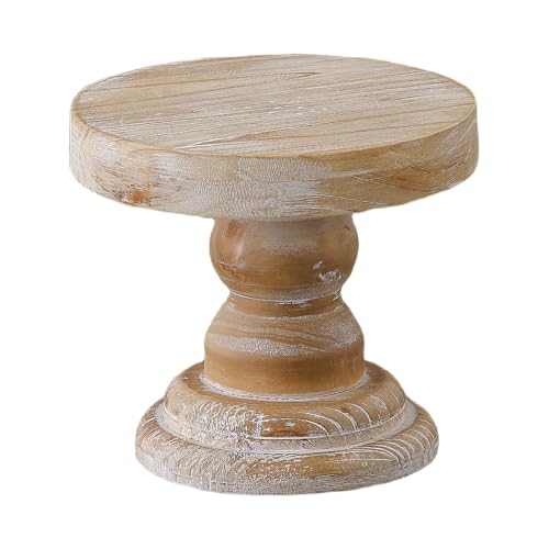 SOFE Farmhouse Wood Risers Display Stands, 5 Inches Tall Display Pedestal, Mini Flower Pot Stand/Round Centerpiece Tray, Vintage Wooden Base for Candle, Book, Wedding Decor - color: Wood