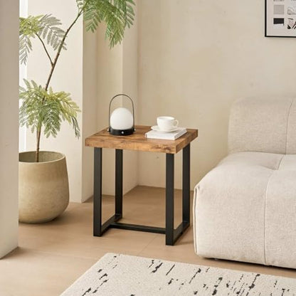 Industrial Side Table with MDF Top and Metal Frame, 19.68"x17.71" End Table for Living Room, Modern Nightstand with Sturdy Black Base, Sofa Table for Home Office