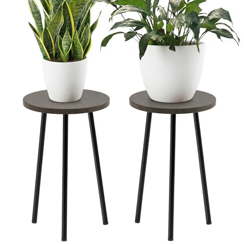 Plant Stand Indoor 2 Pack: Corner Wood 20 Inch Plant Stand - Plant Table | Mid Century Modern Decor - Small Round Plant Table for Indoor - Indoor Plant Stand for Patio Living Room Bathroom Office - color: Grey Wood, size: 20"&20"