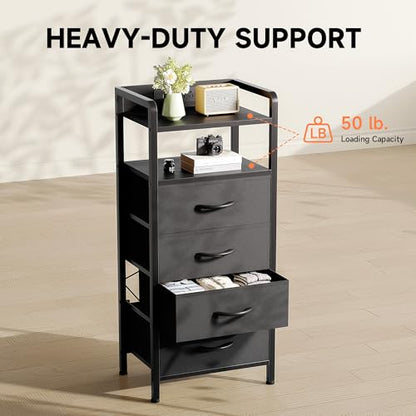 Lazzanto Night Stand Bedside Table Bedroom - Tall Nightstand with Charging Station & LED Light Strip, Bed Side Table with Shelf & Drawers, 2 U-S-B Ports & 2 AC Outlets, Black - color: Black, size: 4 Drawers