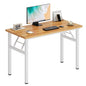 DlandHome 39 inches Folding Table Computer Desk Portable ActivityTable Conference Table Home Office Desk, Fully Assembled Teak and White DND-ND5-100TW | Foldable Writing Table for Small Spaces Bedroom, No Assembly Required, Wood Top Metal Frame, Collapsib