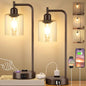 Innqoo Industrial Touch Table Lamps - 3-Way Dimmable Desk Lamps Set of 2 with USB C+A Ports and Outlet, Brown Bedside Lamps with Clear Glass Shade for Living & Bedrooms - color: H-Brown Base&Seeded Clear Glass