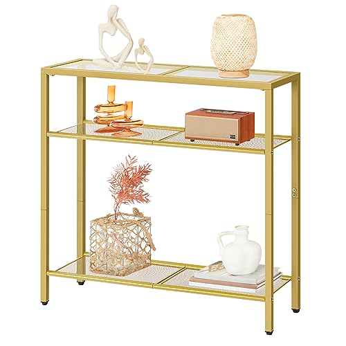 HOOBRO 29.5" Narrow Console Table, 3-Tier Tempered Glass Sofa Table, Modern Entryway Table, for Entrance, Living Room, Foyer, Hallway Bedroom, Gold GD21XG01G1 - color: Gold
