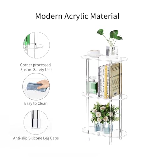 Clear Acrylic Narrow Side Table for Small Spaces, 15.75" L x 7.87" W x 26.7" H, 3 Tier Oval Slim End Table Nightstand, Small Minimalist Skinny Bedside Table for Bedroom, Bathroom, Living Room - size: 3 Tier 1-Pack 26.7"H