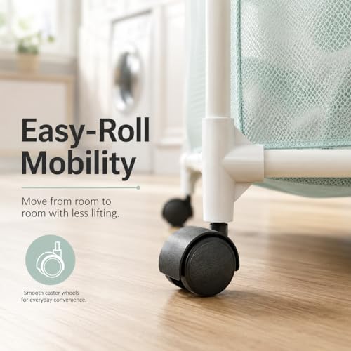 3-Bag Mesh Rolling Laundry Sorter Cart, Soft Silver, Removable Washable Bags, Easy-Roll Casters, Rust-Resistant PVC Tubing Frame w/ABS Corners, 29.5 x 19 x 30.5 in, for Dorm & Laundry Room