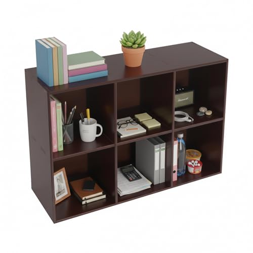 Solid Wood 6 Cube Storage Organizer Shelf, 2 Tier Open Bookcase Low Bookshelf with Closed Back Panel for Playroom, Living Room, Bedroom