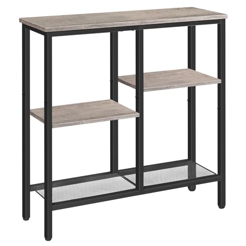 HOOBRO Narrow Console Table, Sofa Table, 4-Tier Industrial Entryway Table with Metal Mesh Shelf, Hallway Table with Adjustable Feet, for Entryway, Living Room, Hallway, Greige and Black BG79XG01 - color: Greige + Black