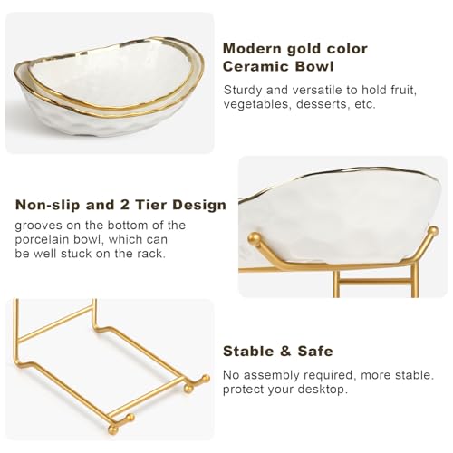 Fruit Bowl for Kitchen Counter - 2 Tier Ceramic Fruit Basket, Fruit Holder for Fresh Fruit & Veggies, Modern Tiered Fruit Platter Serving Trays for Party - color: 2White-Rack01