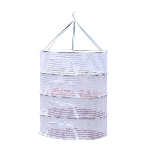 Foldable Drying Net for Vegetables, Fish, and Dehydrated Goods, Multi-Tiered Food Drying Net, Versatile Drying Rack, Windproof Design, Zipper Closure for Insect Protection 4Layer White - color: White, size: 4 Layer
