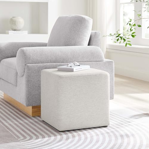 Modway 17" Square Woven Heathered Fabric Upholstered Upholstered Ottoman - color: Heathered Weave Ivory