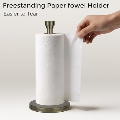 Paper Towel Holder Countertop, Freestanding Paper Towel Stand with Weighted Non-Slip Base, Easy Assembly, Unique Decorative End Cap for Kitchen and Bathroom (Antique Bronze)