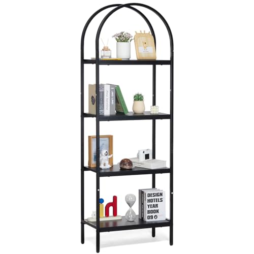 VEVOR Metal Bookshelf, 4-Tier Arched Industrial Bookshelf, Small Rustic Vintage Storage Bookcase with Open Shelves, Freestanding Display Shelving Unit Storage Rack, for Living Room, Bedroom & Office - size: 4-Tier Arched