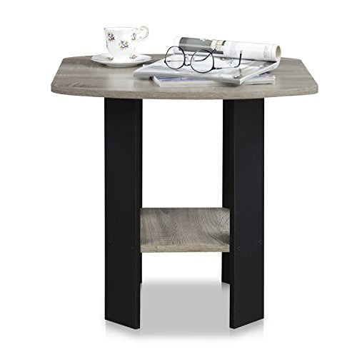 Furinno SIMPLE DESIGN Side Table, 2-Tier Modern End Table with Soft Edges, Open Shelves Night Stand, Bedside Table, for Living Room, Bedroom, French Oak - color: French Oak/Black, size: 1-Pack, 2 Tiers, Standard Leg