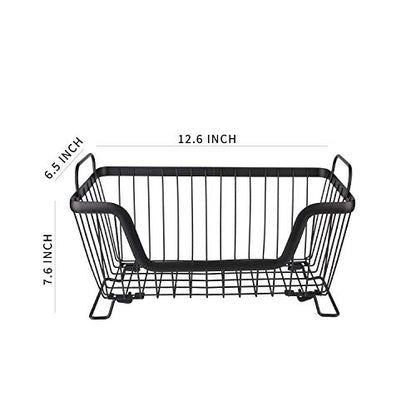 LOTTS Stackable wire basket for pantry, Metal Pantry basket, Storage Organizer Bin with Handles, Fruit basket for Kitchen Cabinets, Pantry, Closets, Bedrooms, Bathrooms (12.6×6.5×7.6")- 2 Pack - size: 2 Pack