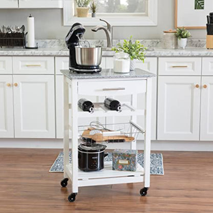 Linon Kitchen Island, White, 22.88 x 15.75 x 33.88 - color: White and Granite, style: Whitney