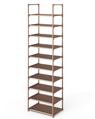 Kitsure Shoe Rack - 10-Tier Shoe Organizer with Detachable Fabric Shelves & Metal Frame, Tall Shoe Rack for Closet, Entryway, Living Room, 16.9" Wide - 10 Tier, Brown - color: Brown, size: 16.9"Wide - 10 Tier