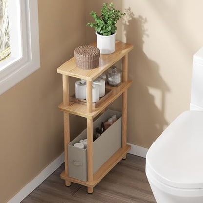 Apicizon Small Narrow Side Table, 3-Tier Skinny End Table for Small Spaces, Slim Nightstand with Fabric Basket, Bedside Table for Living Room, Bedroom, Natural - color: Natural, style: Narrow Side Table with Basket